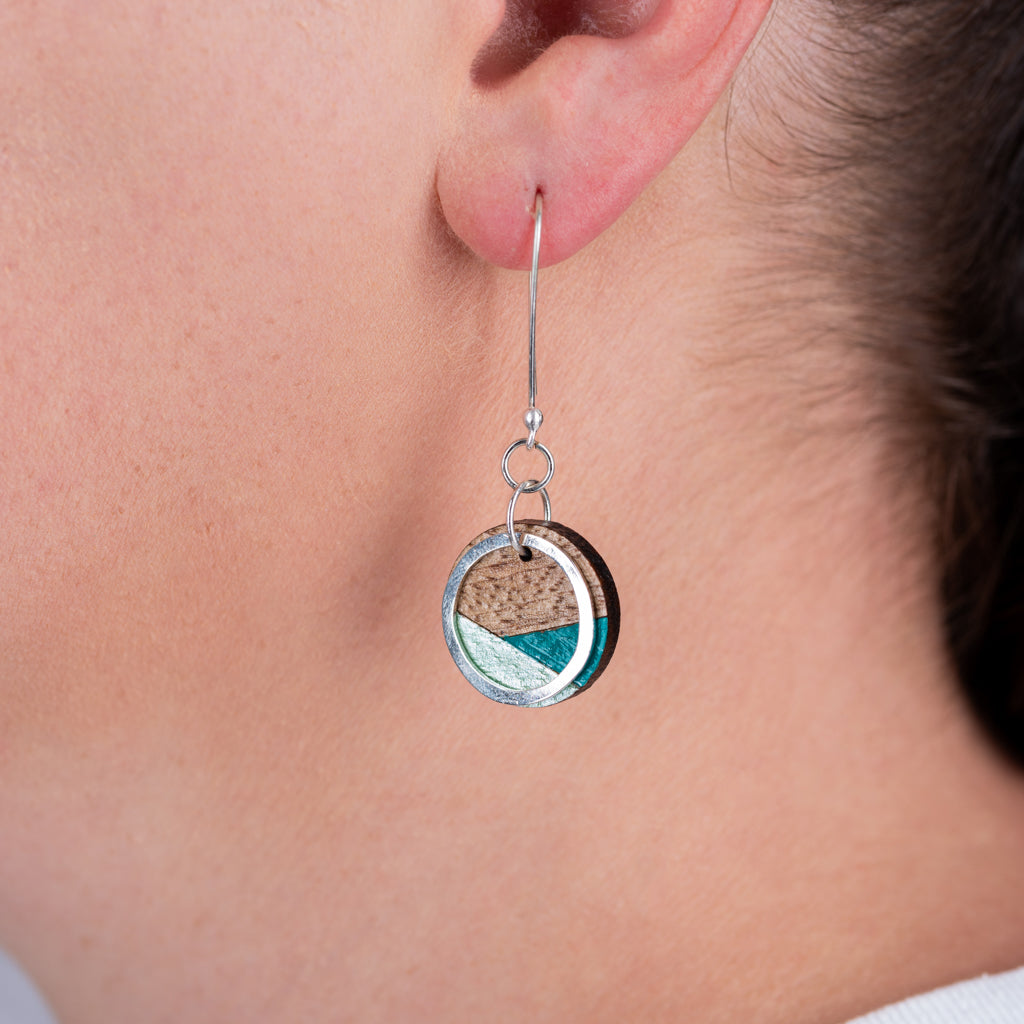 Conture Recycled Wood Silver Dangle Earrings (6 Colours) by Paguro Upcycle